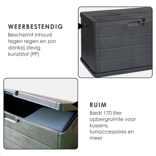 Pro Garden- Opbergbox Kussenbox - Tuinkist 170 liter - Grijs- 75 x 44 x 53 cm van Pro Garden — afbeelding 2