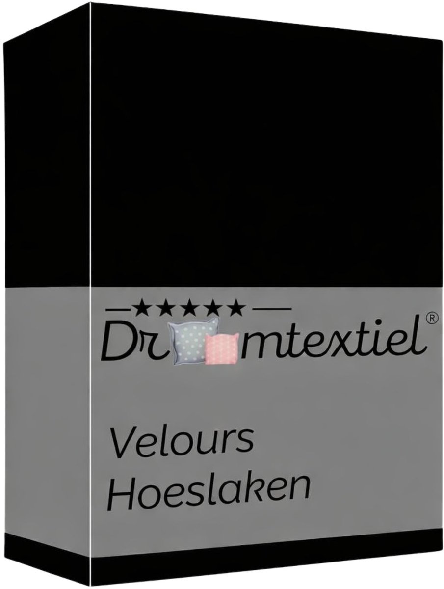 Droomtextiel Velours Hoeslaken Zwart - 160x200 cm