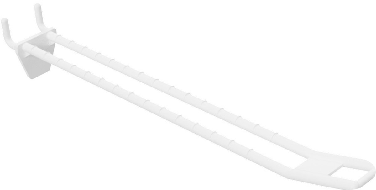 Perfowand Blisterhaak - 20 cm - Dubbel - Wit - Kunststof Gaatjeswand Displayhaak