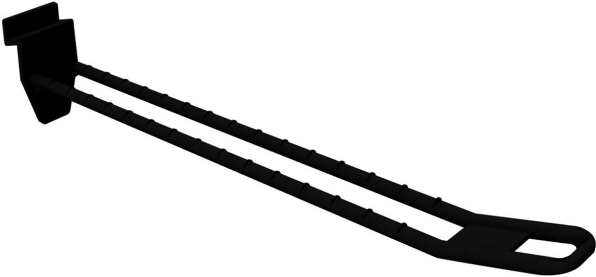 Lamellenwand Blisterhaak - 20 cm - Dubbel - Zwart - Kunststof Slatwall Displayhaak