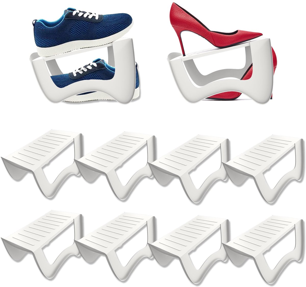 10 Stuks PP Schoenhouder Set 25x14,5x14cm Antislip Schoensleuven Stapelbaar Schoenorganizer Ruimtebesparend Schoenstapels Dubbellaags Schoenrekken Voor Voordeur, Gang, Slaapkamer (Wit) NAIZY