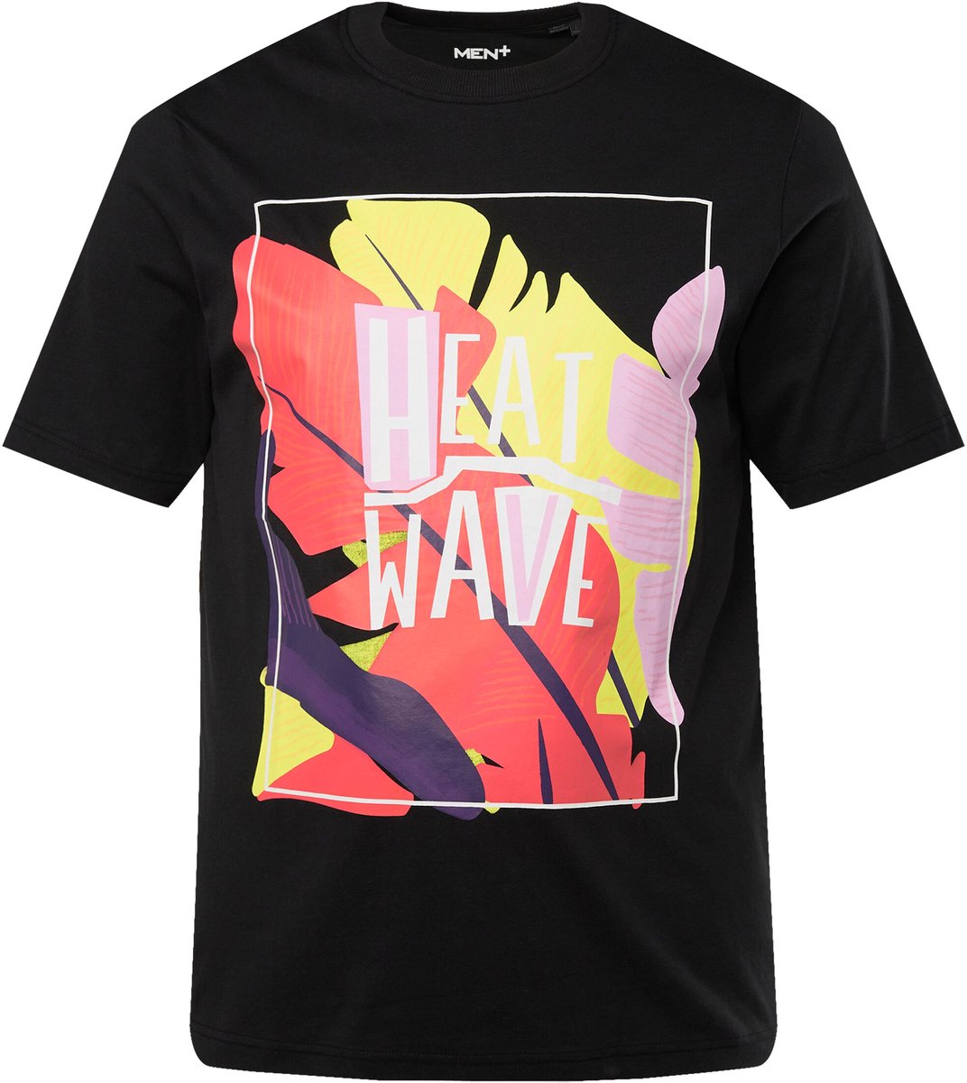 Men Plus - Heren - T-shirt korte mouwen print op de voorkant - Zwart - Maat 64+