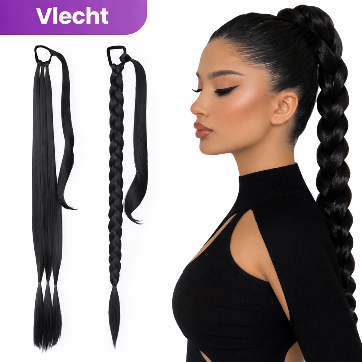 SassyGoods Braided Ponytail Extensions - Vlecht Haar - Braids Hair - Haarstuk - Zwart - 80 cm
