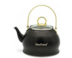 Haus Roland emaille waterketel 1,5 liter HR710-12 – Inductie waterkoker – Zwart met goud – Zonder fluit – Opklapbaar handvat