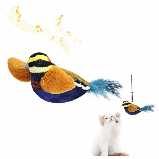 DreamSnoot® Kattenspeelgoed Vogel - Speelgoed Voor Katten - Vogel Met Geluid - Interactief Kattenspeelgoed - Kattenspeeltjes - Oranje/Blauw