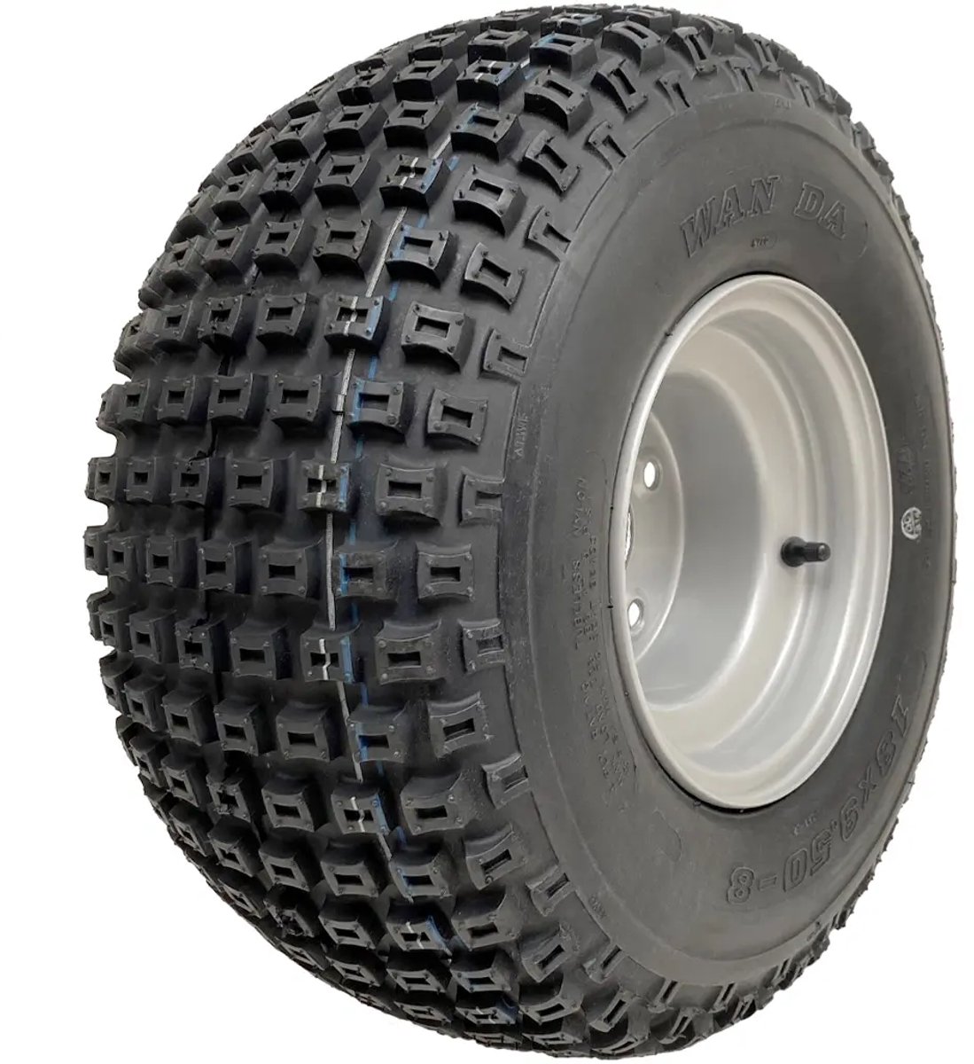 18x9,50-8 ATV-noppenband gemonteerd op een stalen velg met 4 bouten en een PCD van 4 inch, Wanda P322, 4-laags