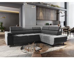 Hoekbank junior velvet donkergrijs- lounge rechts- hoeksalon met slaapfunctie en opbergruimte-zetelsenbedden