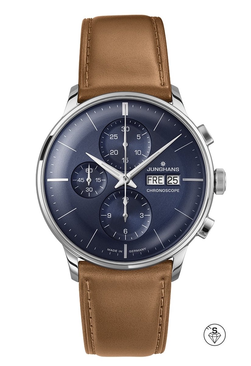 Junghans Meister Chronoscope heren horloge - chronograaf horloge - blauwe wijzerplaat - luxe horloge