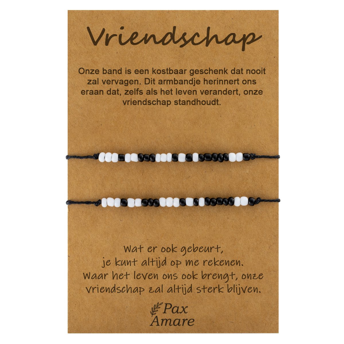 Vriendschapsarmbandjes voor 2 "Vriendschap" - Morse Code "ILY" - BFF Armbandjes met Cadeau Kaartje - Zwart/Wit - Elastisch Verstelbaar - Pax Amare