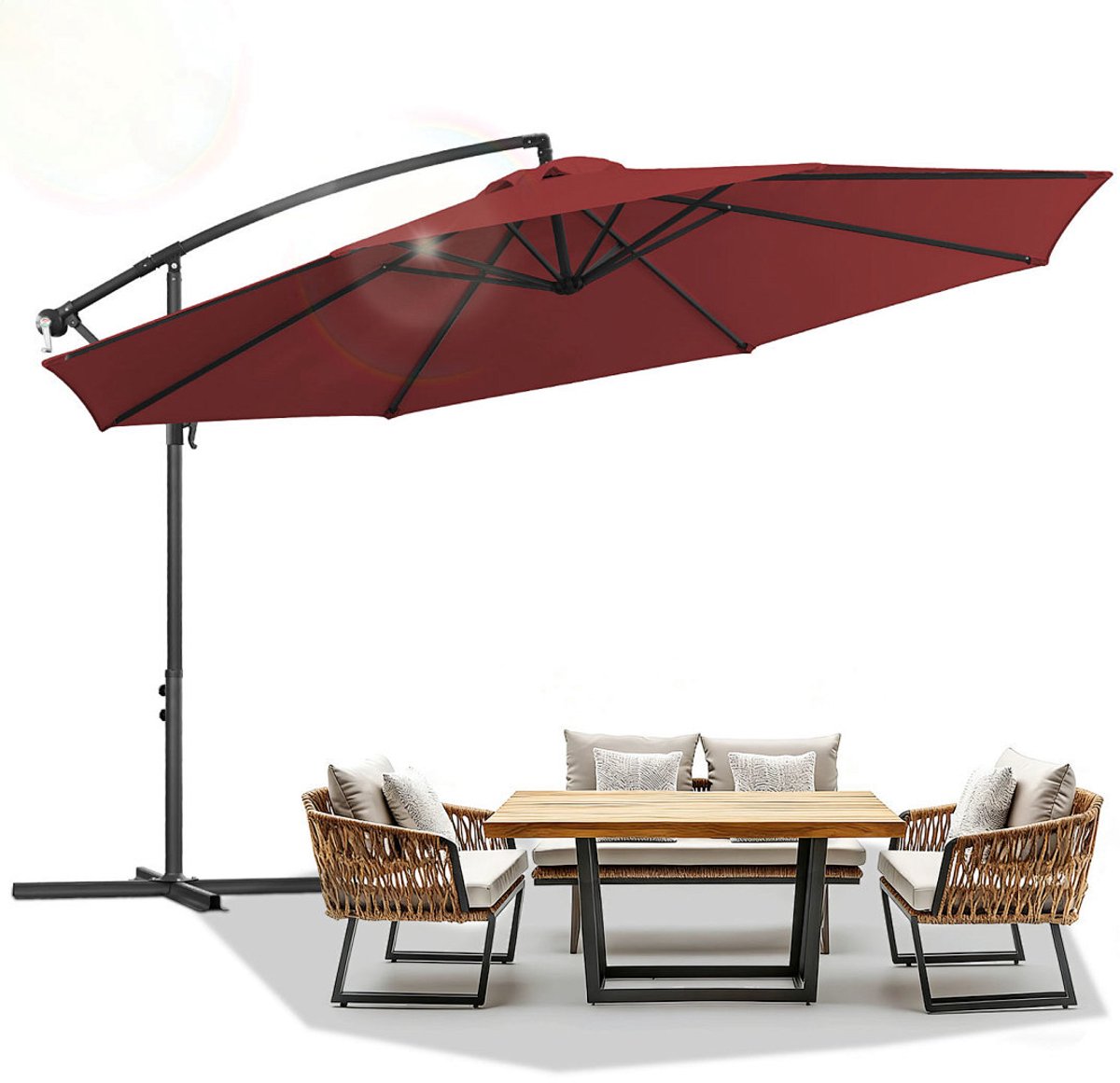 Zweefparasols 3,5m - Grote Parasol voor Buiten - UV 50+ Bescherming (98% UV-blokkering) - Kantelbaar in meerdere standen - Windbestendig met Ventilatieopeningen - Met Kruisvoet + Windtouw - Waterafstotend Doek - Handslinger Rood