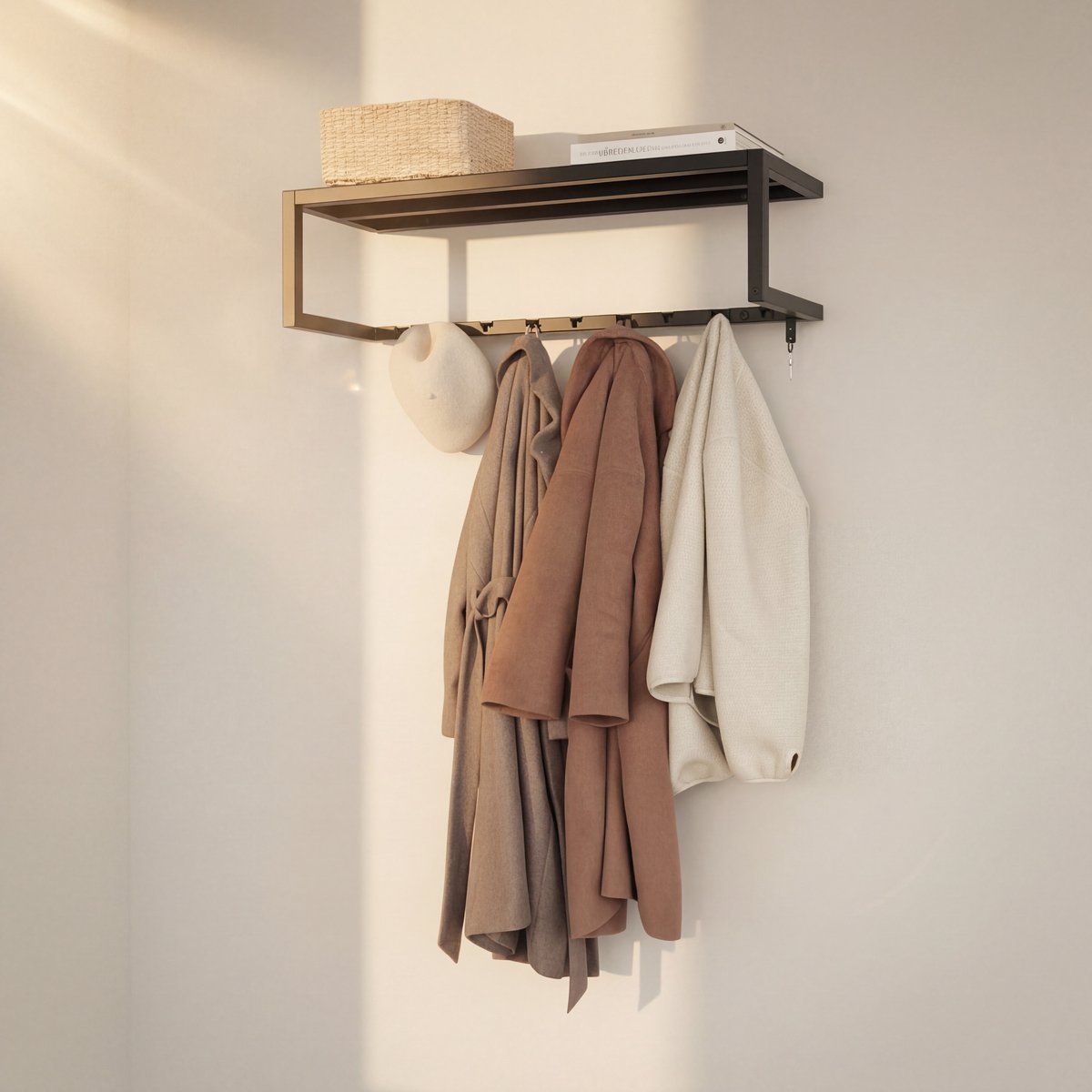 Indusigns wandkapstok - Zwart staal - Met hoedenplank - 95x30x28 cm - Industrieel & modern design