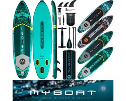 Ultra Licht & Stabiel Opblaasbaar Bass Hunter Peddel Boord (…voor 2 personen) van MyBoat | 350 cm XL Stand Up Sup Paddle Board voor samen Familie | Extra Breed | 3 Afneembare Vinnen, Camera Mount, pomp, Sterke Verstelbare Peddel, 168 Kg belastbaar