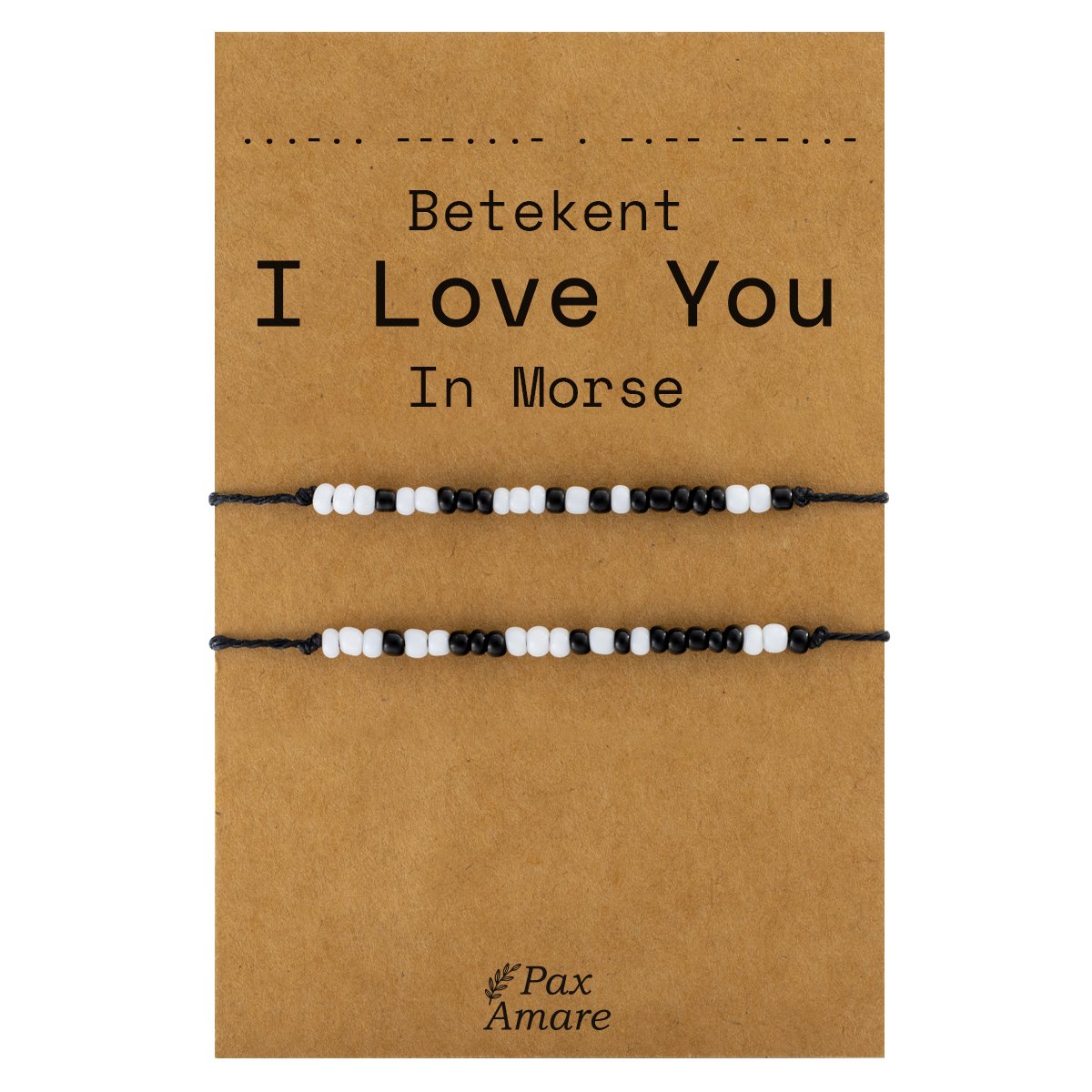 Vriendschapsarmbandjes voor 2 - Morse Code "I LOVE YOU" - BFF Armbandjes met Cadeau Kaartje - Zwart/Wit - Elastisch Verstelbaar - Pax Amare