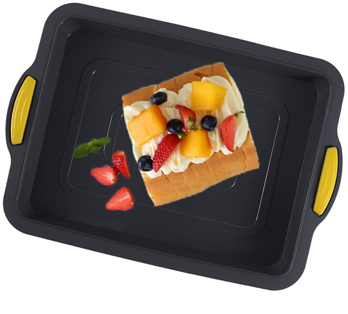 Gigicial Siliconen Bakvorm - Rechthoekige Taartvorm - Anti-Aanbaklaag/Flexibel - 1 Stuk - Voor Oven En Vriezer Zwart