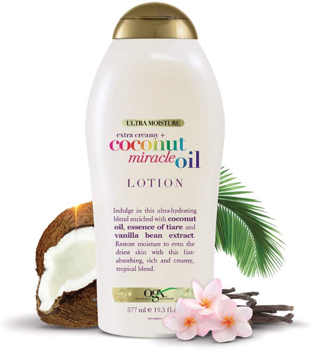 OGX Extra Creamy Coconut Miracle Oil Body Lotion – Ultra Hydratatie met Vanille, Sneldrogende Lotion voor Alle Huidtypes, Parabenenvrij, 577ML