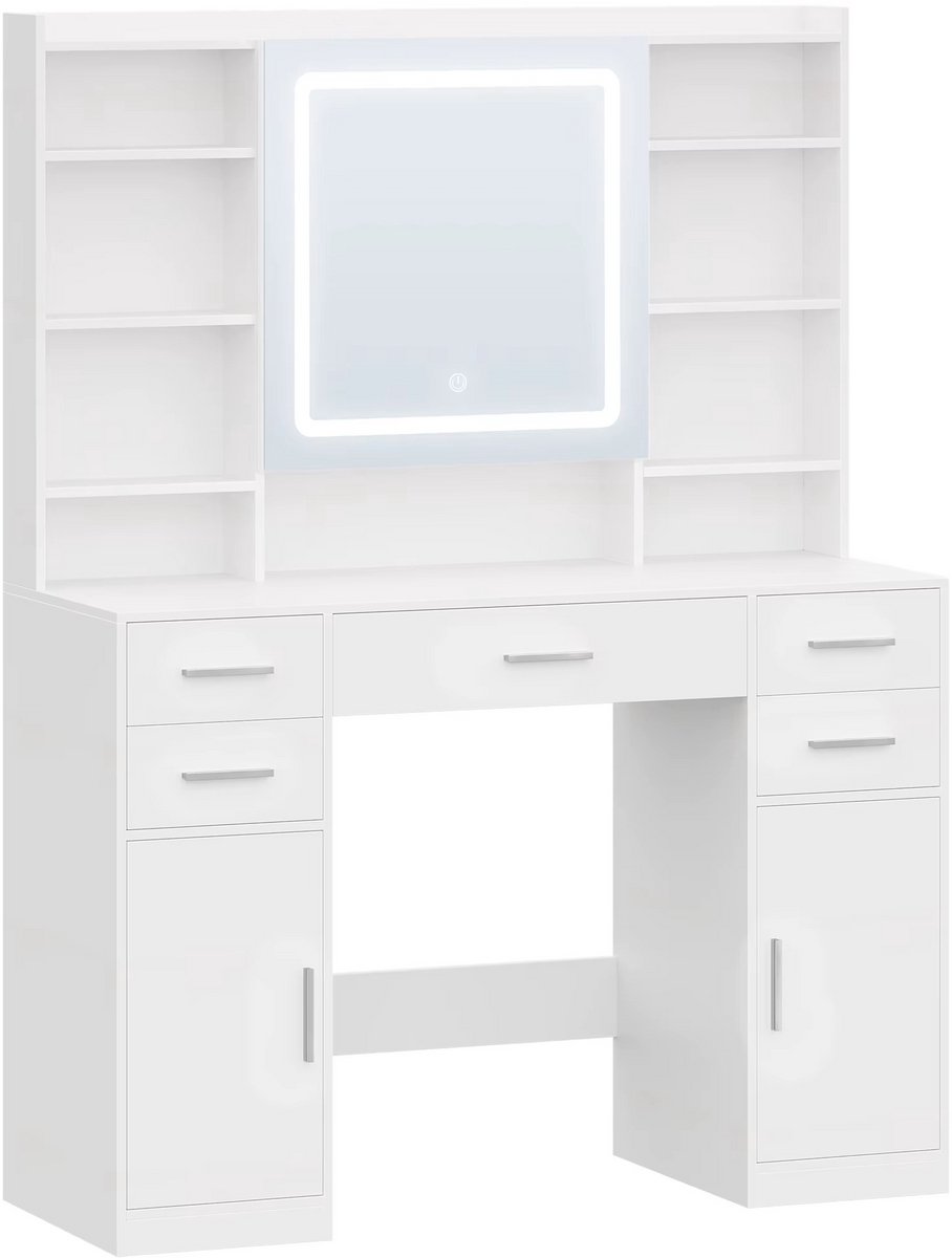 Naiz - Kaptafel - Met spiegel - 5 lades - 2 kastjes - 9 open vakken - 40 × 108 × 144 cm