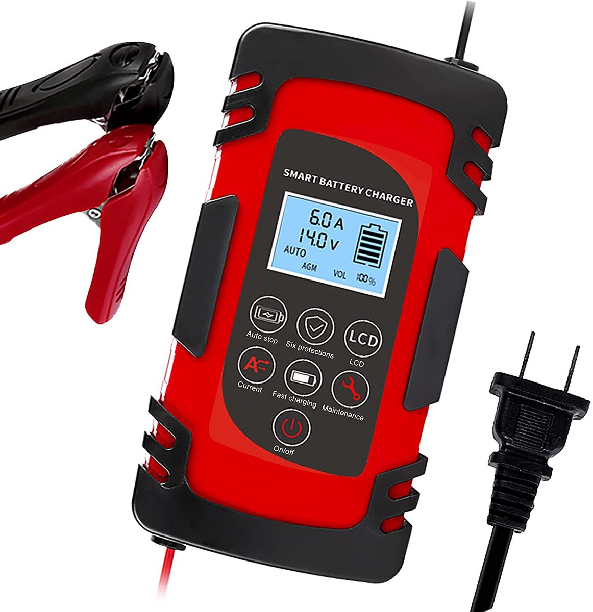 Draagbare 12V/24V 8A Auto-acculader met LCD Touchscreen – Slimme Pulsreparatie voor Loodzuur, AGM, Gel & Natte Accu’s