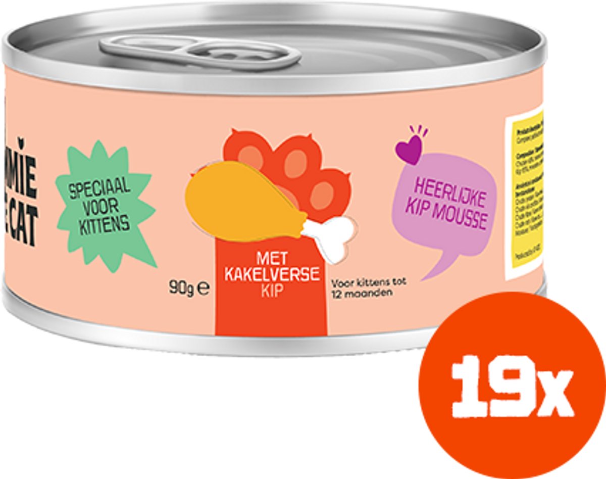 Tommie the Cat - kattenvoer natvoer - kitten verse mousse kip - voordeel verpakking - 19 stuks - 90 gram per stuk - zonder suiker en graanvrij