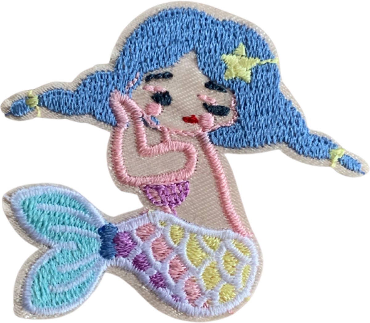 Zeemeermin Pastel - Zittend - Carnaval - Knutselen - Wit strijkapplicatie strijk embleem - patch - patches - stof & strijk applicatie