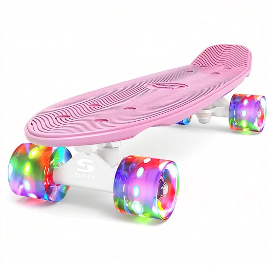Suotu Skateboard - Wielen met LED-verlichting - ABEC-9 - Tot 50 kg - Skateboard Meisjes/jongens – Skateboard Volwassenen - Roze