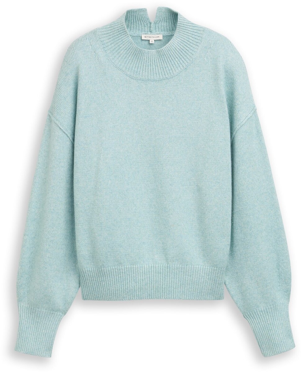 Tom Tailor - Oversized gebreide trui met opstaande kraag - Maat XXL - white moss melange