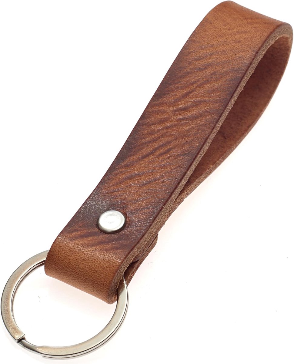 Imperatoris - Leren Sleutelhanger - Keychain met Sleutelring - Geschikt voor Autosleutel & Fiets - Duurzaam en Stijlvol - 1 Stuk - Bruin met Nerf