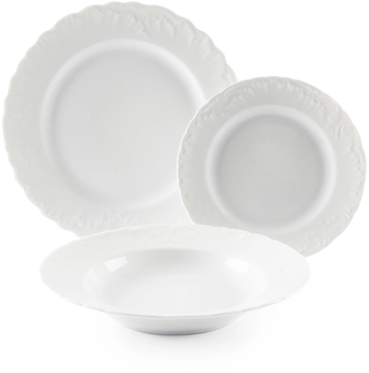 18-delige Serviesset – Elisa Rococo, Wit Porselein voor Speciale Gelegenheden - Italiaans Design - Dinerbord - Ontbijtbord - Diepbord