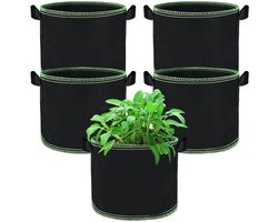 GELLDG 5 stuks stoffen bloempotten - 11 liter - Plantzakken van non-woven materiaal - 3 gallon - Met handvat - Plantzakken voor aardappelen - Geschikt voor balkon, terras, kas en tuin