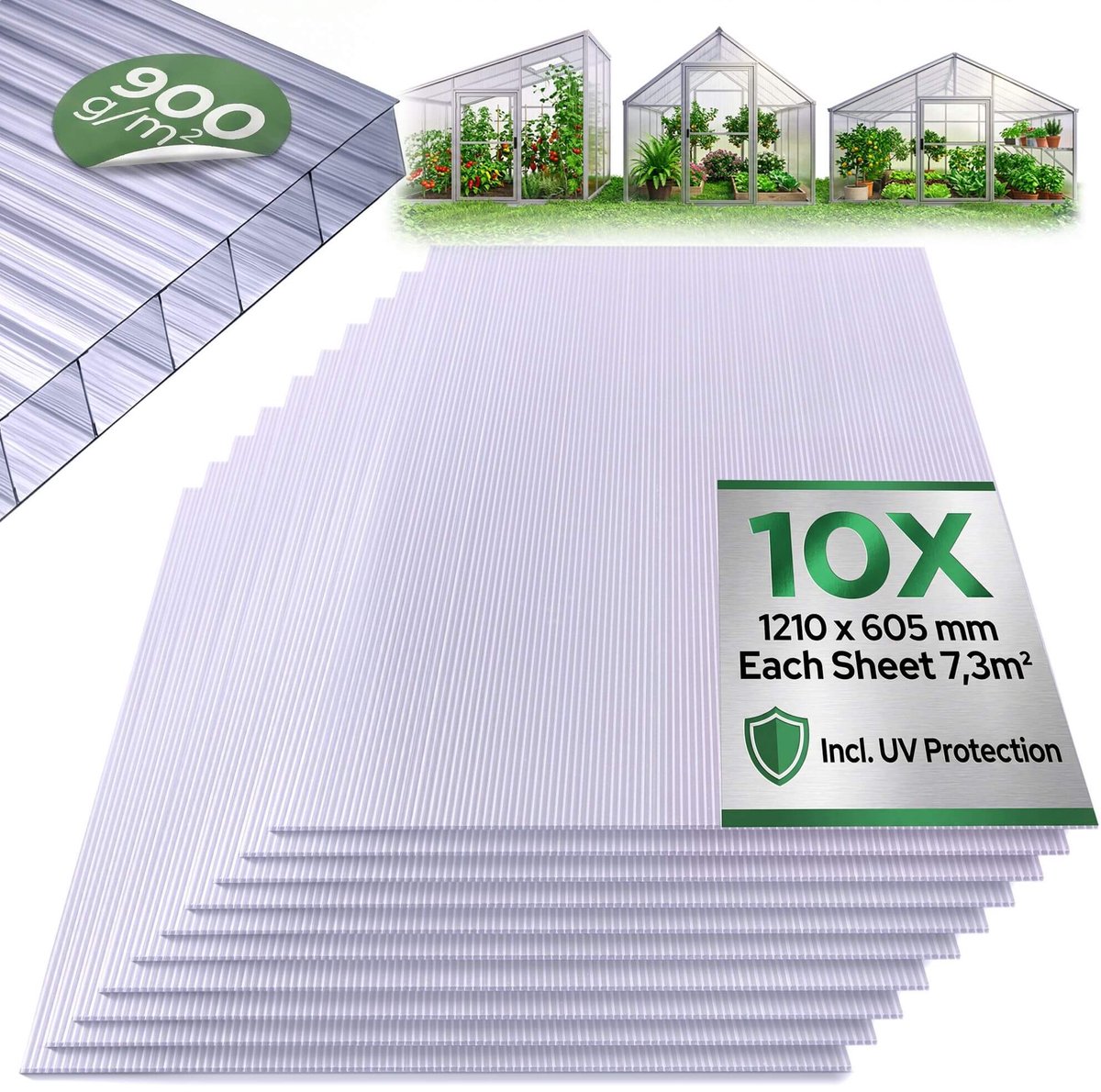 AREBOS 10 x Polycarbonaat Tweeling-Muurvellen 6 mm Multi-wandige vellen