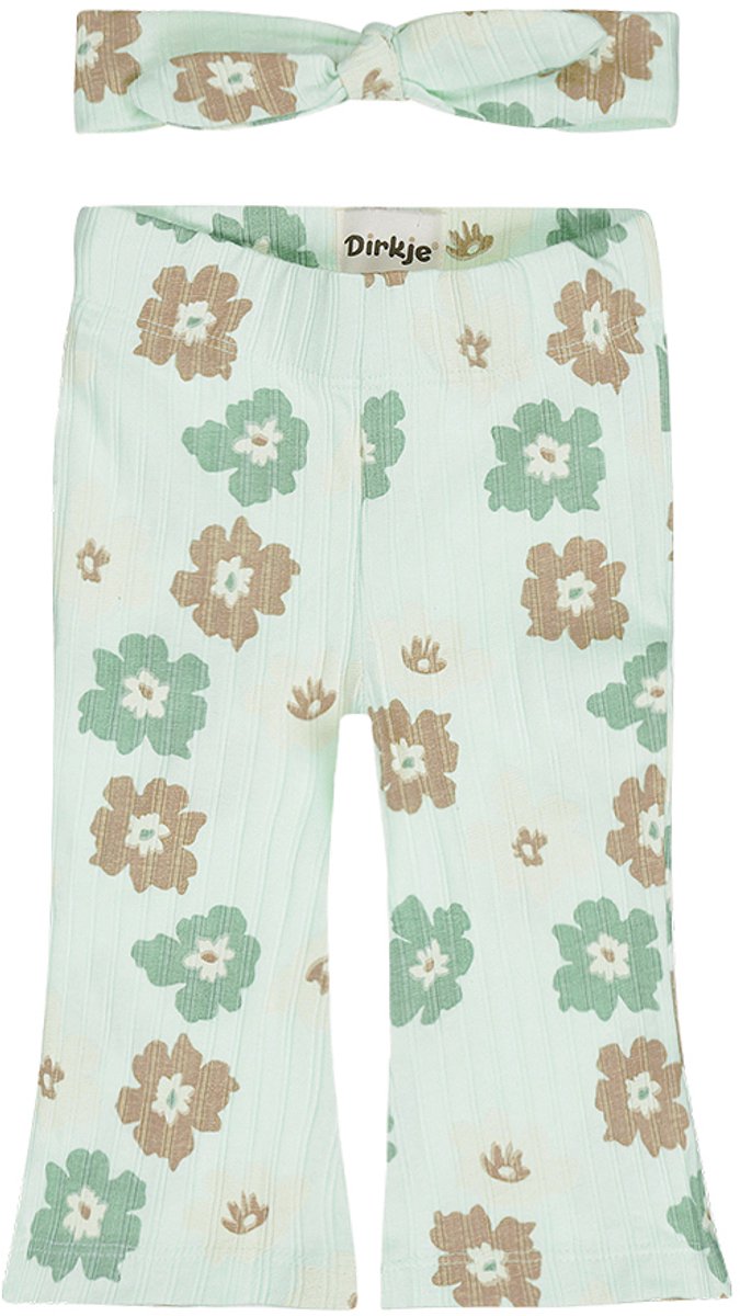 Dirkje - Flared - Legging - Broek + haarband - Bloemetjes - Light Aqua - Maat 56