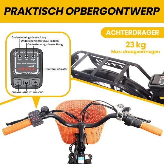 Elektrische Fiets TTGO YY-26ST Wit- 522Wh/15Ah Accu - 75 km Bereik - 250W Motor - Instap Frame - 26 Inch Wielen -Verende voorvork- Shimano 6 Versnellingen - LCD Display - Stadsfiets voor Dames en Heren — afbeelding 5