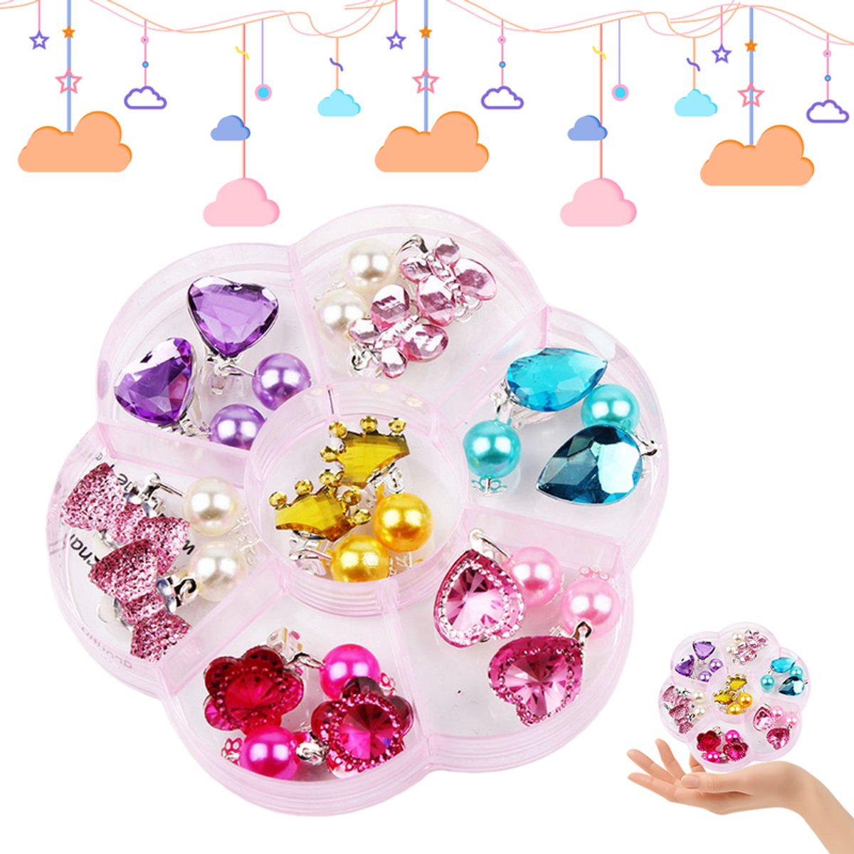 7 paar clipoorbellen - Clipoorbellen met kwastjes - Geen gaatjes in de oren nodig -Kleurrijke oorbellen - Feestcadeaus - Fijne sieraden- Cartoon acryl clipoorbellen - Prinsessensieraden voor meisjes en peuters