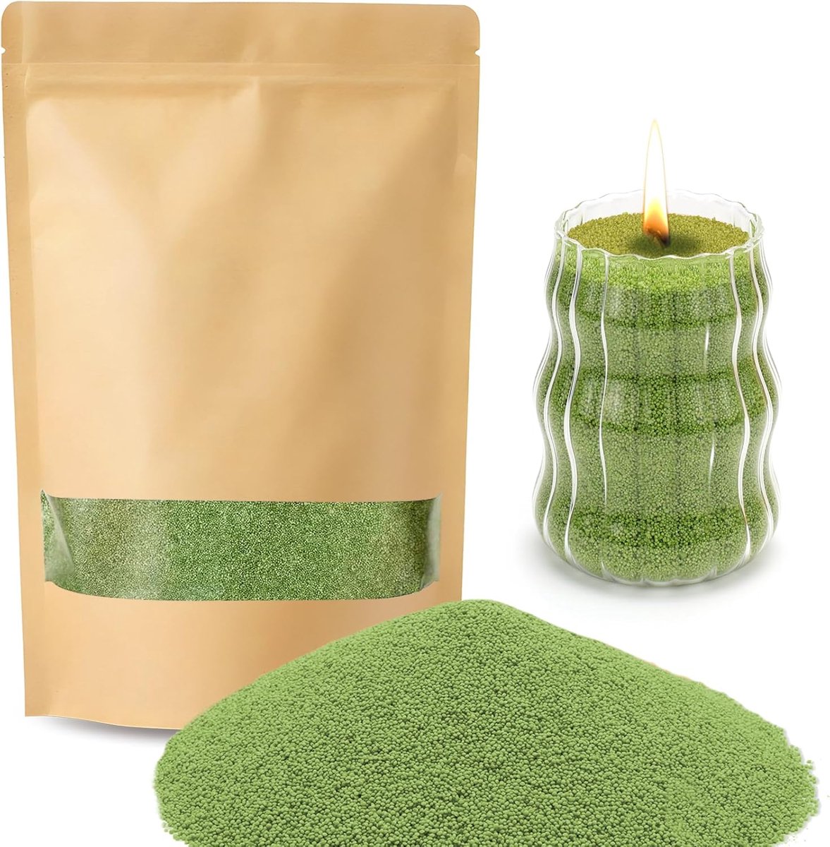 Imperatoris - Kaarsenzand - Kaarsen Zand - Burning Sand - Candle Sand - Herbruikbaar - Poederkaars - 500 g - 5 lont - Groen