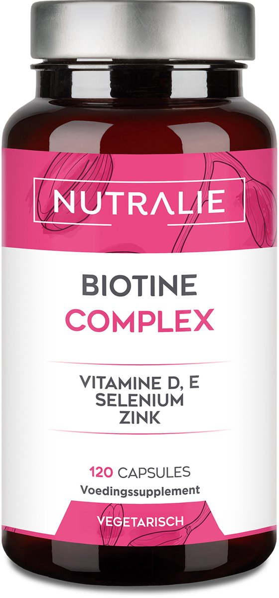Nutralie Biotine 10000mcg Complex - 120 Capsules - Haar, Huid & Nagels Supplementen - Mannen en Vrouwen - met Vitamines D, E, Zink & Selenium - Veganistisch