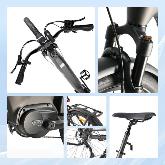 TTGO Elektrische Fiets - Stadsfiets 27.5 Inch - Middenmotor - 18Ah Accu tot 140 km - Shimano 9 Versnellingen - Hydraulische Schijfremmen - Grijs van TTGO — afbeelding 4