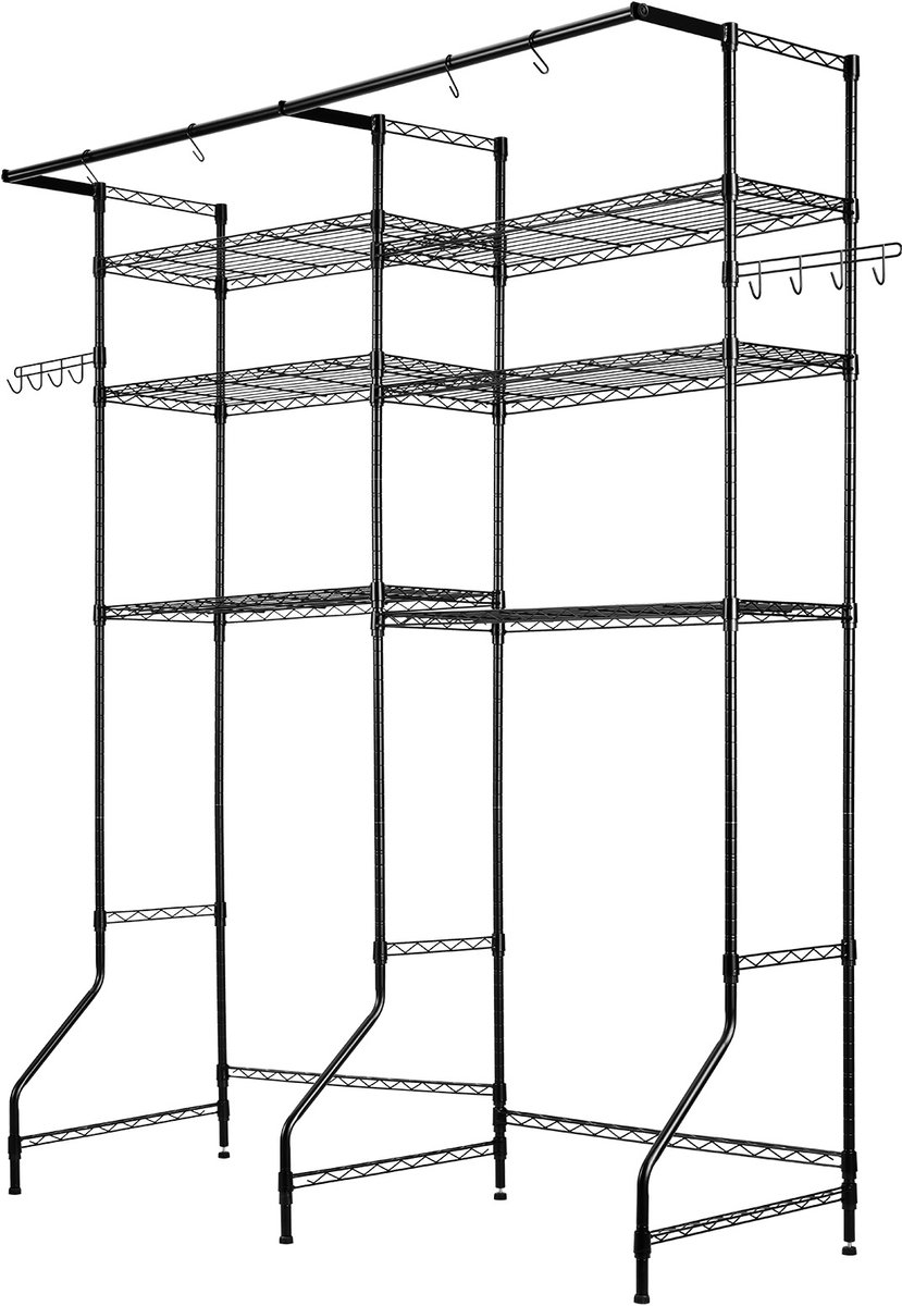 VEVOR Opbergrek boven wasmachine/droger, dubbele rij, 6 lagen, zwart