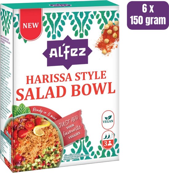 Al’Fez Harissa Salad Bowl - 6 x 150 gram - Vegan Couscous Salade - Pittige Kruiden - Voordeelverpakking