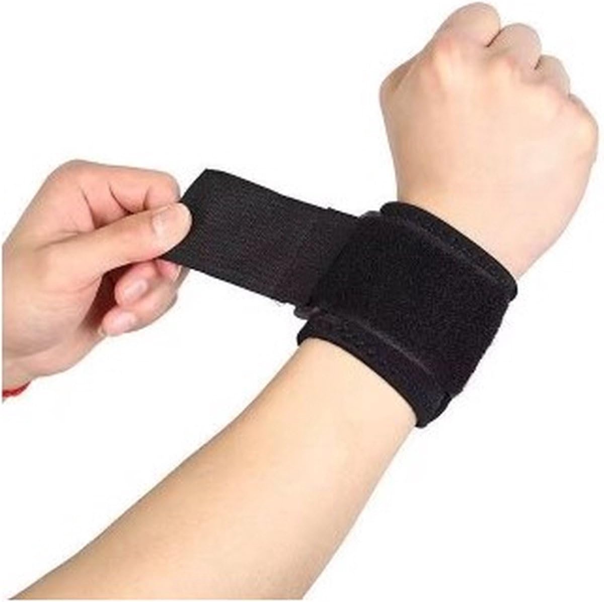 Okado Verstelbare Polsband Zwart – Polsbrace met Klittenband en Duimlus – One Size – Elastisch Nylon – Voor Fitness, Crossfit en Sport