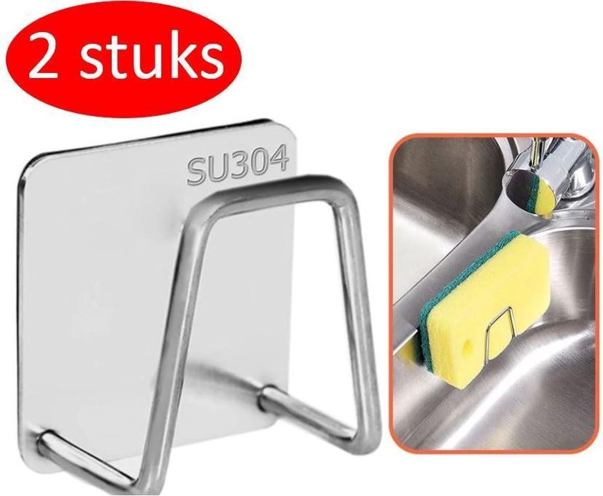 Okado RVS Sponshouder 2-pack Zelfklevend en Waterbestendig – Sponzenhouder en Vaatdoekhouder voor Gootsteen – Keuken organizer RVS