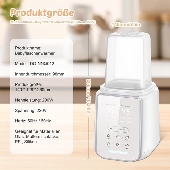 Flesverwarmer voor Baby’s - 8-in-1 Babyvoedingwarmer - Geschikt voor Moedermelk & Flesvoeding - Intelligente Temperatuurregeling — afbeelding 3