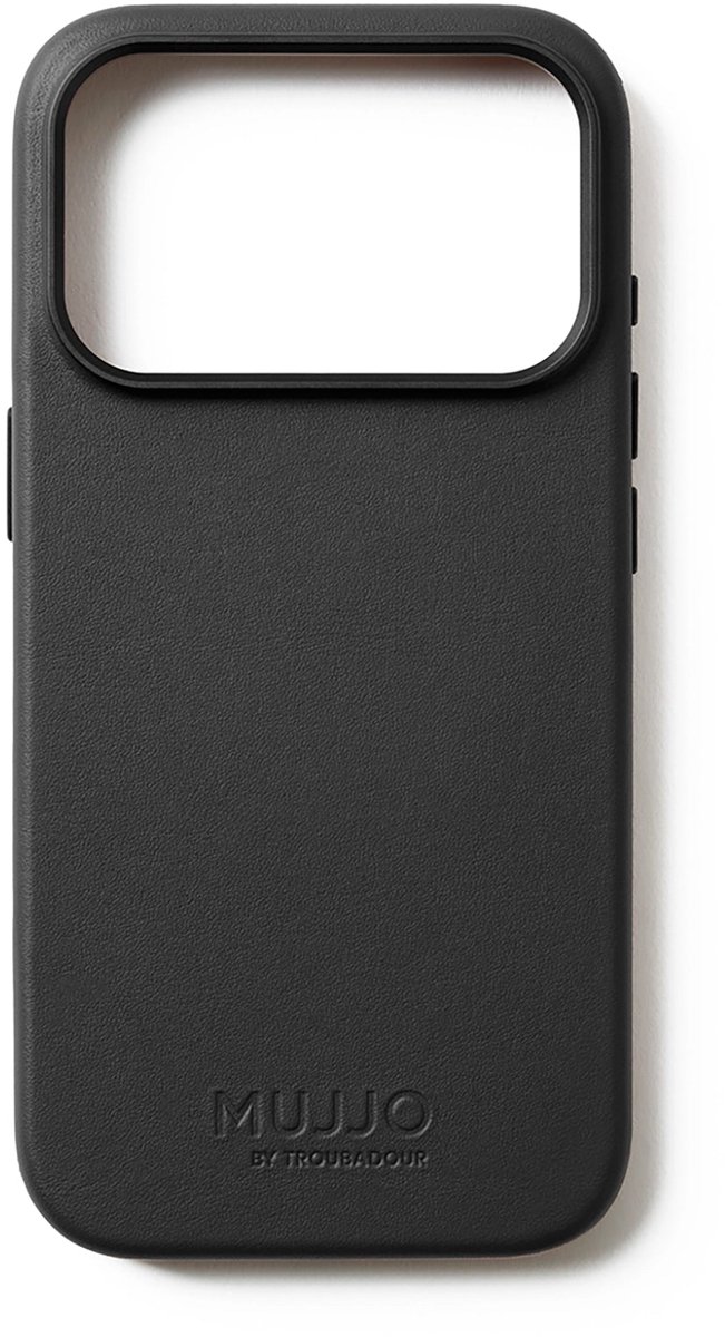 Mujjo Volledig lederen hoesje iPhone 17 Pro – 1mm verhoogde leren rand voor schermbeveiliging – Unieke patina met de tijd – Gemaakt van fijnkorrelig Deens kalfsleer - Zwart