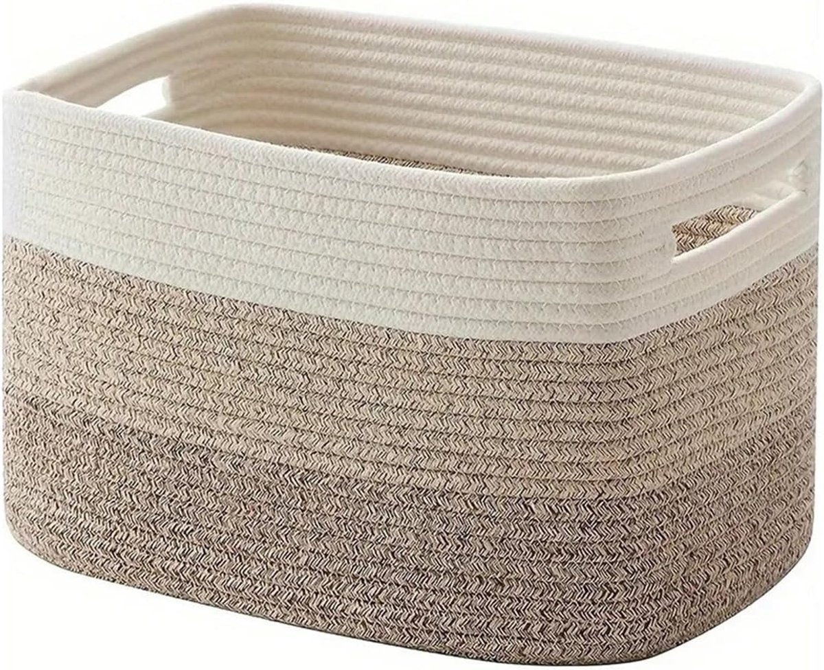 Katoenen Opbergmand 65L - Rechthoekige Wasman - Gevlochten Mand voor Dekens, Speelgoed & Was - 100% Natuurlijk & Veilig - Woonkamer & Babykamer - Bruin