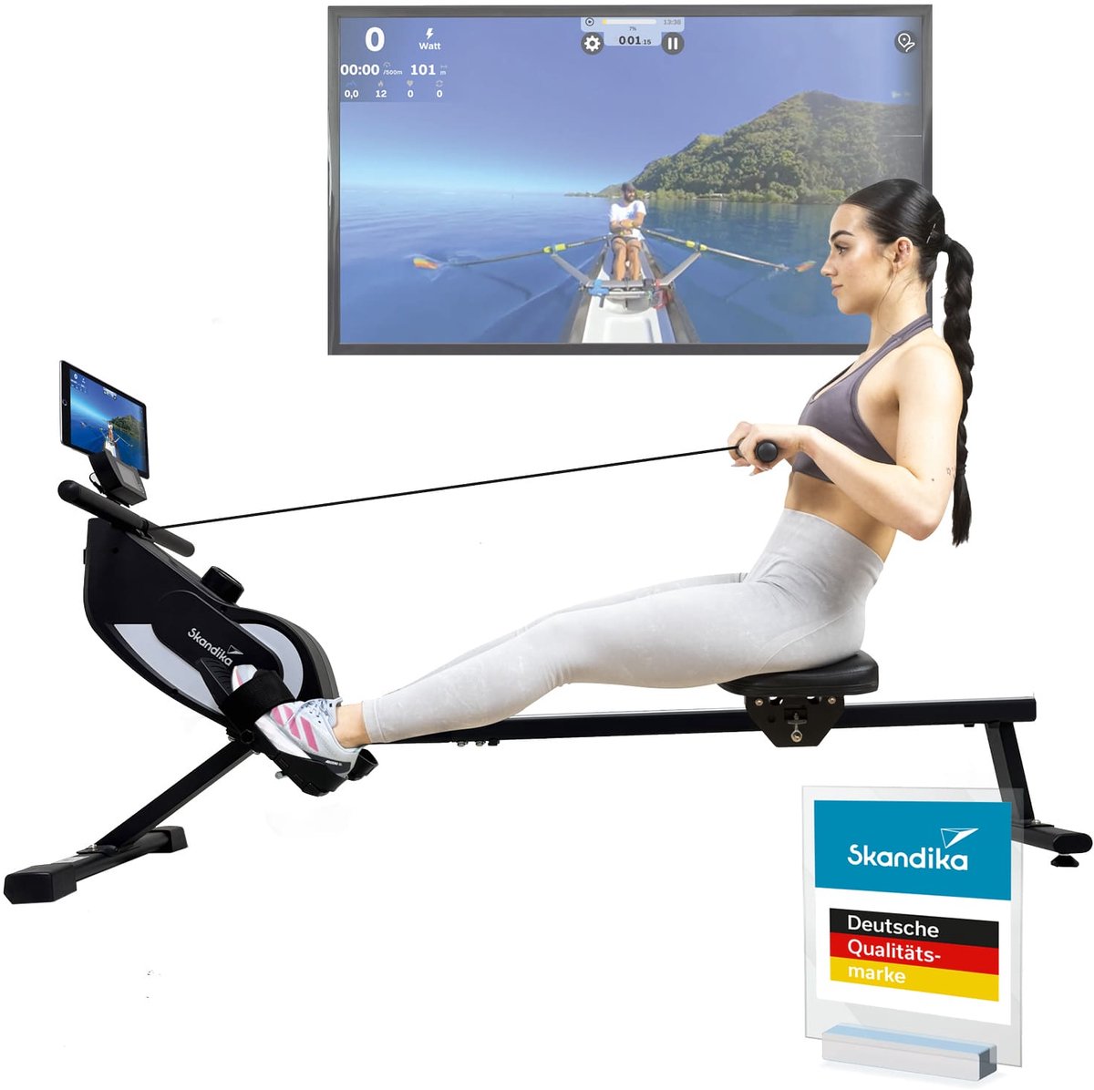 Skandika roeimachine voor thuis Venn P5-M - Roeitrainer met magneetweerstand, lange rails, 16 standen, Bluetooth, compatibel met Kinomap app, tot 135 kg | Roeimachine voor thuis, fitness, sport