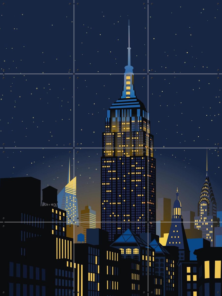 IXXI NYC - Manhattan by Night, Remko Heemskerk & Kunst in Kaart - 60 x 80 cm - Gratis ophangtool - Grote wanddecoratie en posters - Grafisch Ontwerp