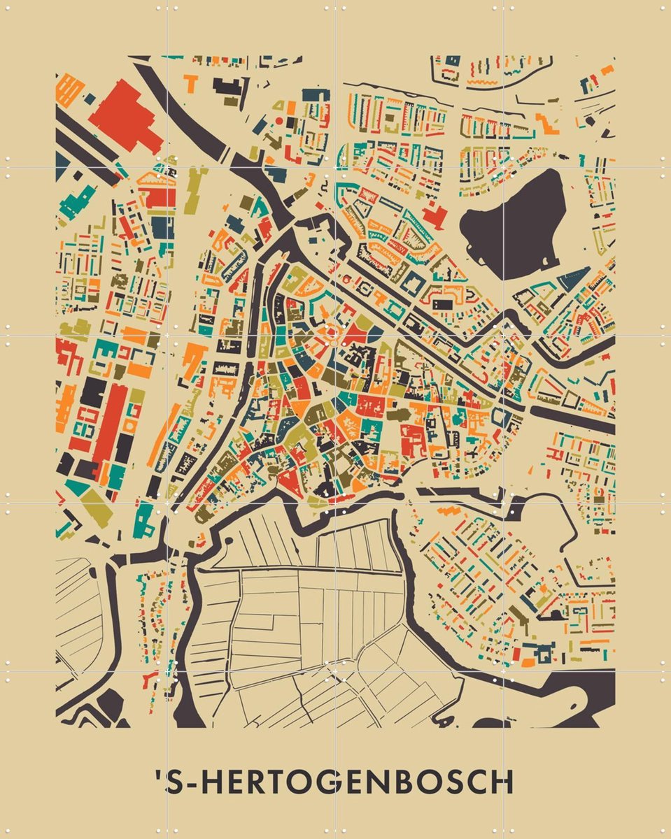 IXXI 's-Hertogenbosch, Kunst in Kaart - 80 x 100 cm - Gratis ophangtool - Grote wanddecoratie en posters - Grafisch Ontwerp, Geometrische Kunst