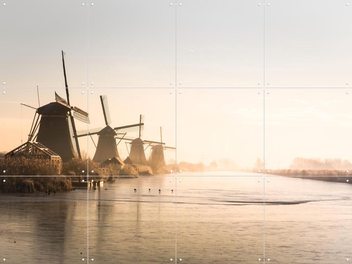 IXXI Dutch Morning at Kinderdijk, Claire Droppert - 80 x 60 cm - Gratis ophangtool - Grote wanddecoratie en posters - Fotografie, Naturalisme
