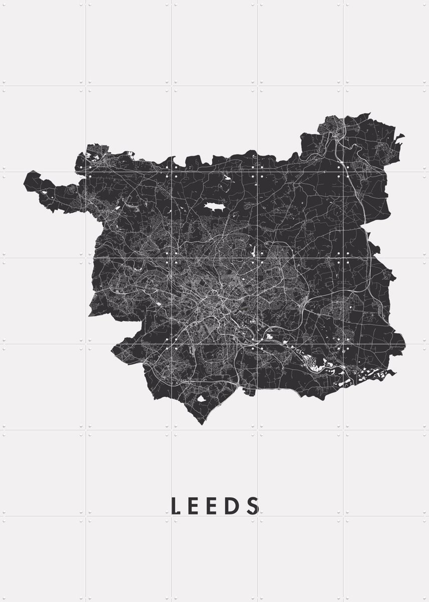 IXXI Leeds City Map, Kunst in Kaart - 100 x 140 cm - Gratis ophangtool - Grote wanddecoratie en posters - Minimalisme, Grafisch Ontwerp, Woonkamer