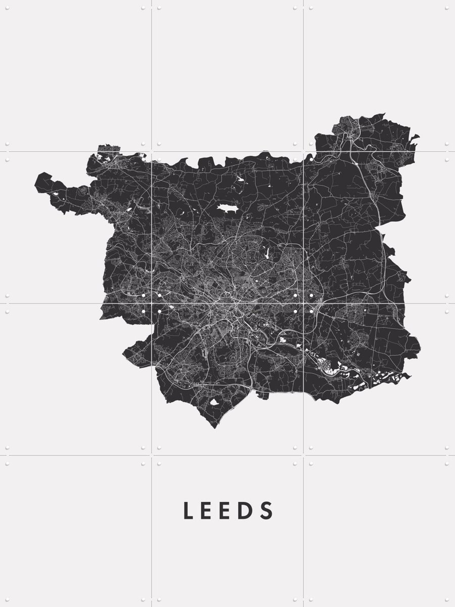 IXXI Leeds City Map, Kunst in Kaart - 60 x 80 cm - Gratis ophangtool - Grote wanddecoratie en posters - Minimalisme, Grafisch Ontwerp, Woonkamer