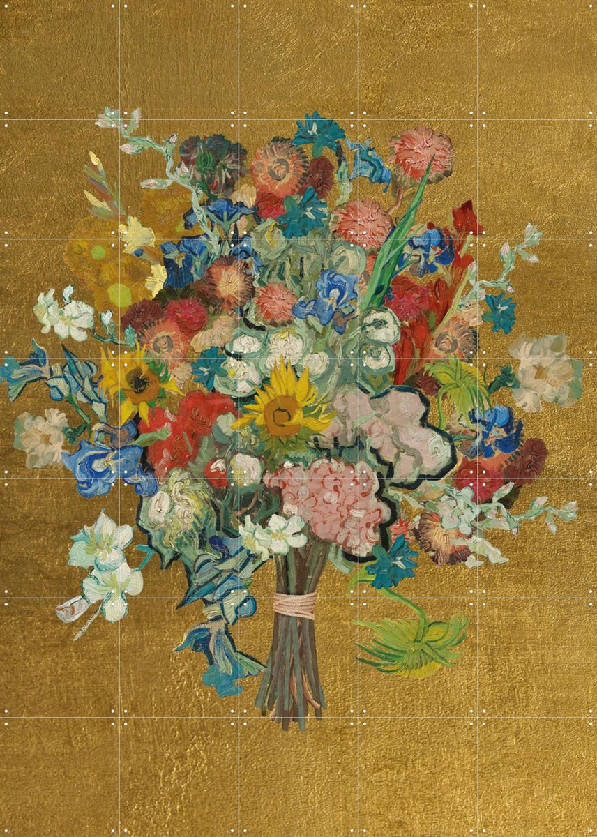 IXXI Vincent's bloemen - goud, Vincent van Gogh (1853 - 1890) & Van Gogh Museum - 100 x 140 cm - Gratis ophangtool - Grote wanddecoratie en posters -