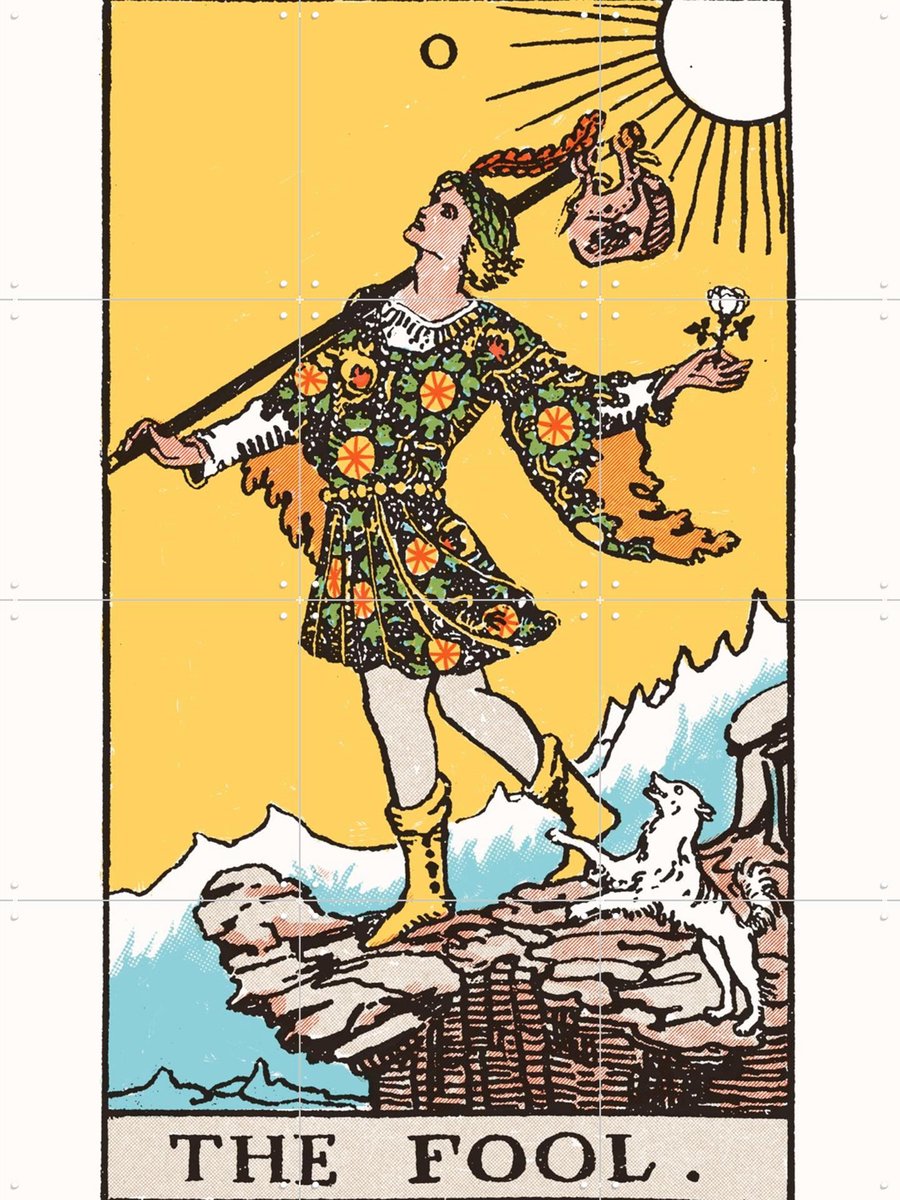 IXXI The Fool - Tarot, Aster Edition - 60 x 80 cm - Gratis ophangtool - Grote wanddecoratie en posters - Speels, Kleurrijk, Vintage, Illustraties